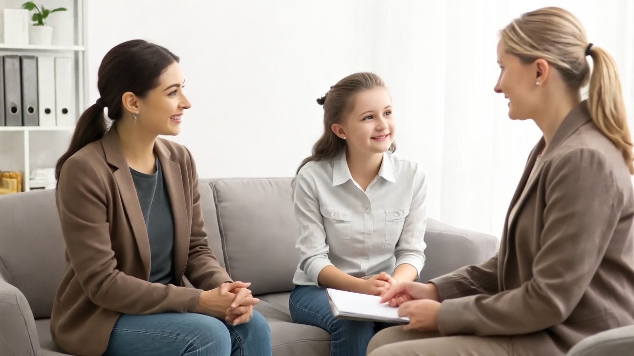 Parent and student meeting with educational psychologist